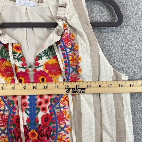 THML sleeveless tunic midi dress boho embroidered neckline tassel ties stripe M - Picture 11 of 12